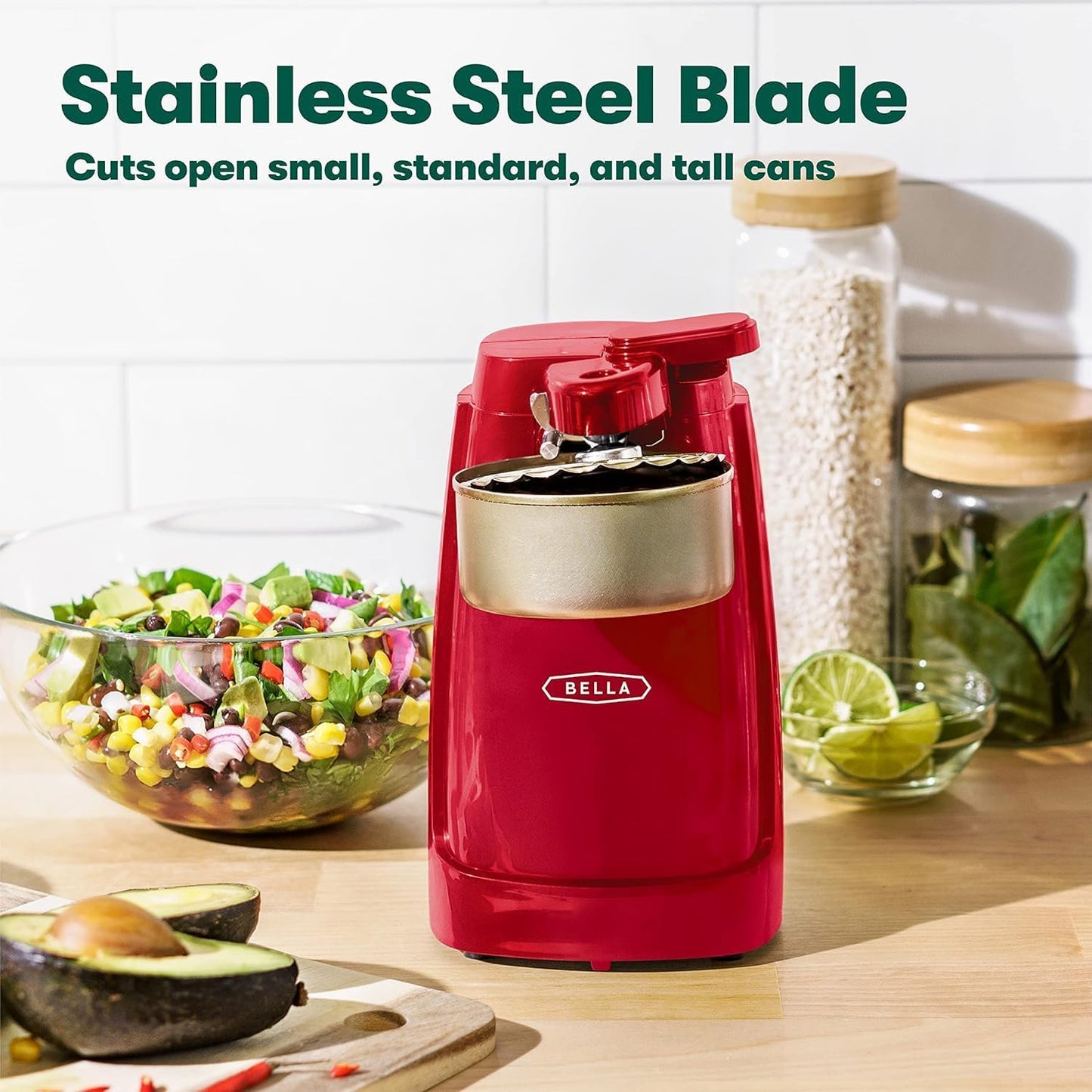 bella Automatic Can Opener, Hands Free, Battery Operated, Cordless, Stainless steel blade to open any Size Can with Magnet to Safely Remove Lid, Seamless Opening Decreases Sharp Edges, Slate