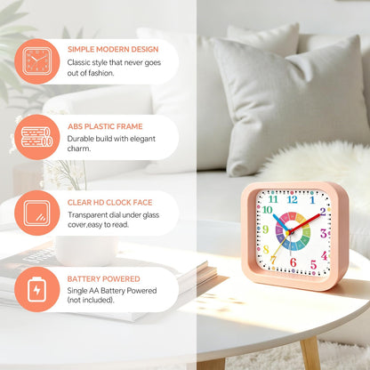 Loud Alarm Clock for Heavy Sleepers, 4.5" Simple Square Analog Alarm Clocks with Silent Movement Battery Operated Easy-to-Read Dial, Plastic Small Desk Clock for Bedroom Teens Seniors, Black
