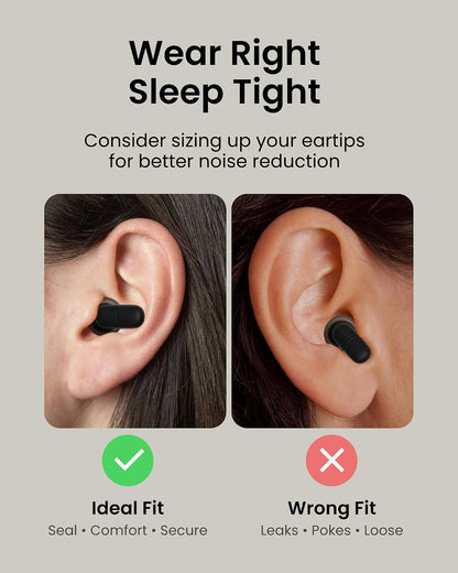 Ear Plugs for Sleeping Comfortable Mid Noise Cancelling Earplugs | All-night Wear without Ear Pain for Side Sleeper Patent Qufits Eartips 23dB Reusable Earplugs for Sleep, Travel - Black