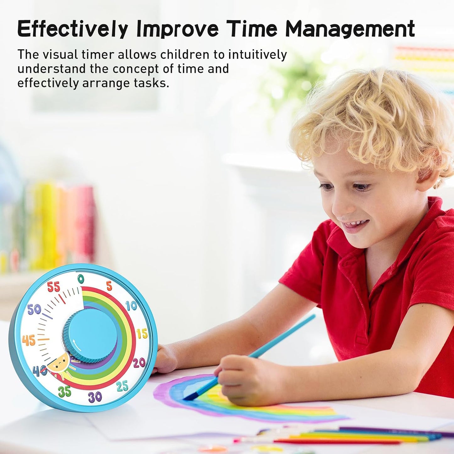 Secura 60-Minute Rainbow Visual Timer 6-Inch Mechanical Countdown Timers for Teaching, Meeting, Cooking, Working - Timer for Kids with Magnetic Backing (Black)