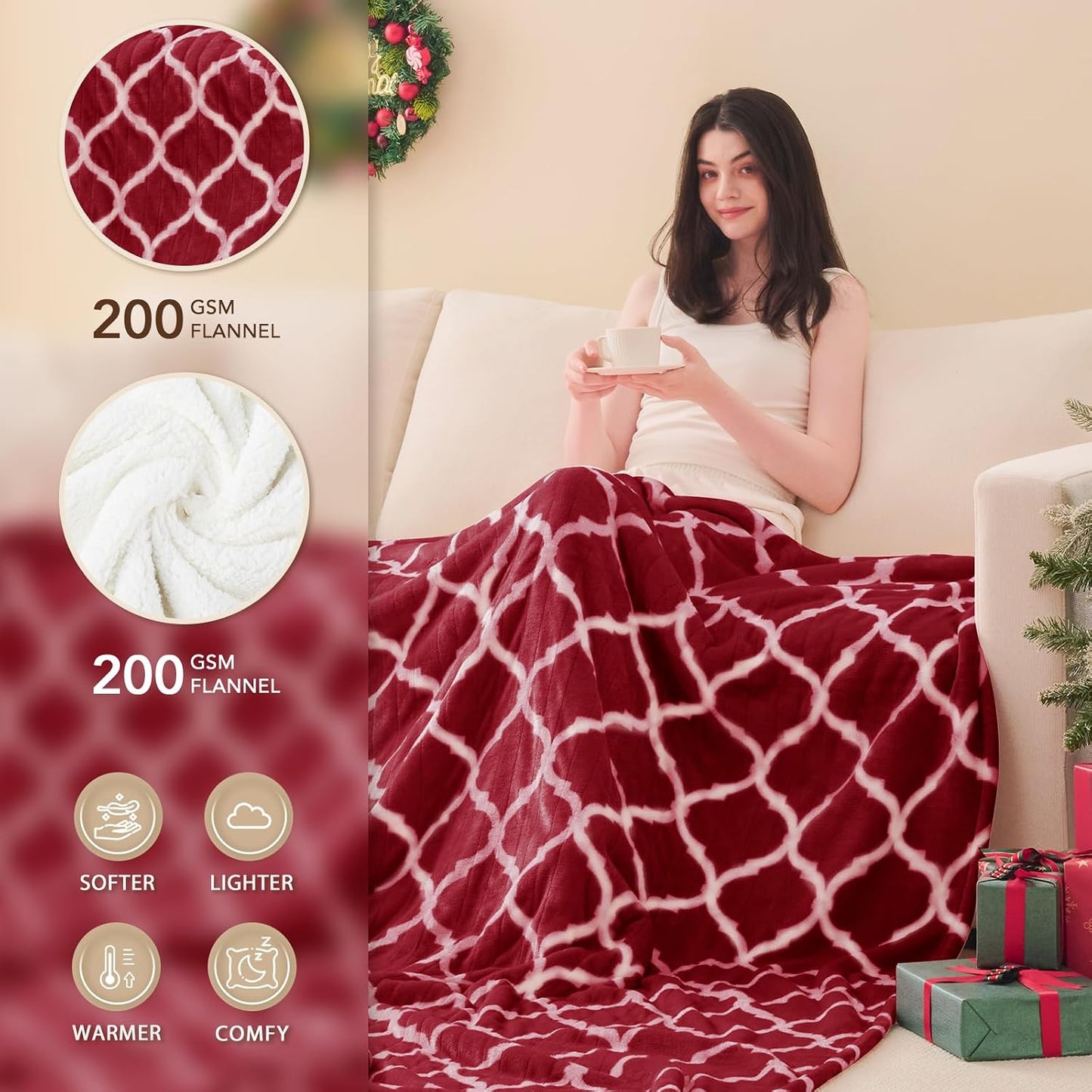 Homemate Heated Blanket Electric Throw - 50“x60“ Heating Blanket with 10 Fast Heat Levels 8 Hours Auto Off Soft Cozy Flannel Over-Heated Protection ETL Certification Keep Warming in Home | Throw with 10 Fast Heat Levels 8 Hours Auto Off Over-Heated