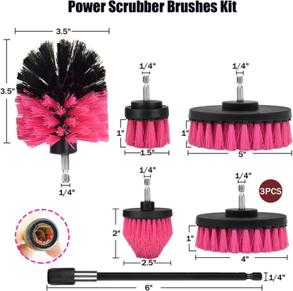 8 Pack Drill Brush Attachment Set, 1/4in Power Scrubber Brush + Extend Long Rod, Multi-Purpose Power Cleaning Scrub Brush for Bathroom, Tub, Tile, Corner, Floor(Red)