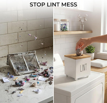 Lint Bin for Laundry Room, Farmhouse Lint Box, Wooden Lint Holder with Lid, Lint Container for Laundry Room Decor, Dryer Lint Trash Can for Laundry Accessory Organization