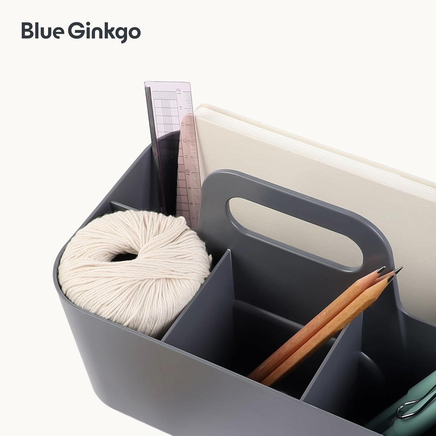 BLUE GINKGO Stackable Organizer Caddy, Rectangle, White, Made in Korea | Portable. Adjustable. Home, Office & School Storage.