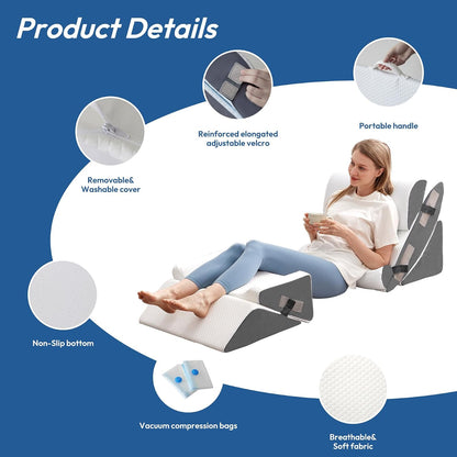 Ahpmeoa 6PCS Wedge Pillow Set for After Surgery, Back Pillow for Bed Sitting Up, Orthopedic Bed Wedge for Body, Leg Pain Relief, Memory Foam Pillow for Post Surgery, Sleeping, Acid Reflux, Plush Grey