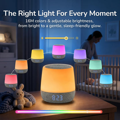 Babysense Baby Sound Machine with Night Light for Sleeping - Smart Portable Nursery White Noise Machine for Babies & Kids, Free App, No Subscription, 28 Sounds, Ok-to-Wake Alarm Clock, Sleep Timer