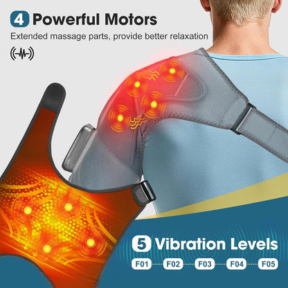 Upgraded Shoulder Heating Pad, Heated Shoulder Brace with 5 Heat Levels and 5 Vibration Modes for Men and Women Rotator Cuff, Arthritis and Frozen Shoulder Pain Relief