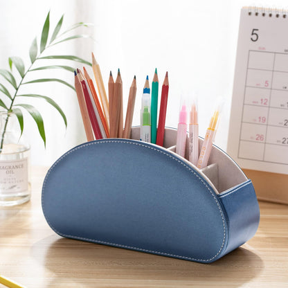 Remote Control Holders Organizer Box with 5 Compartment PU Leather Caddy | Multi-functional Office Desk Storage Caddy Store Tv Remote for Media Player,Brush,Pencil,Glassees&Office Supplies