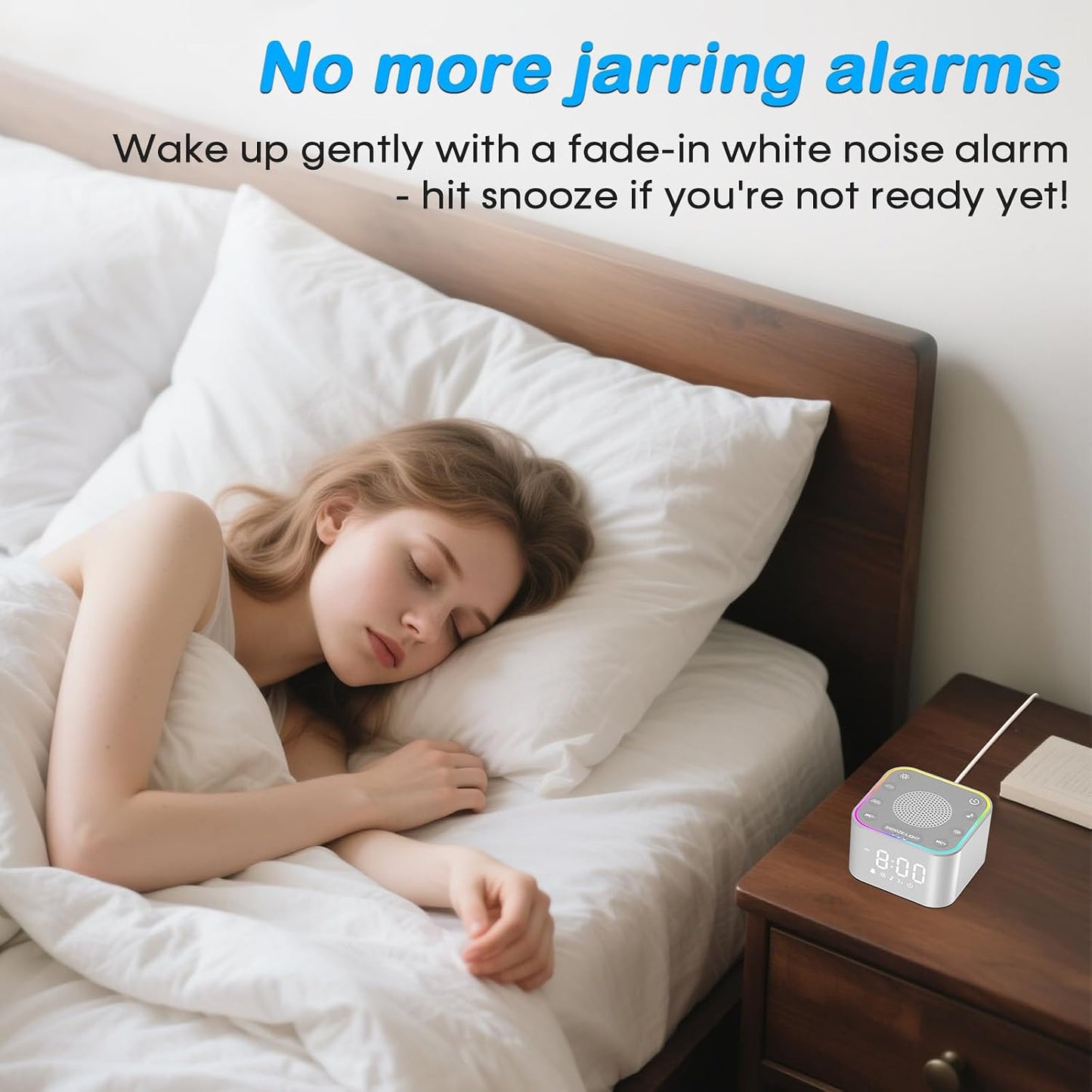 White Noise Sound Machine: Fall Asleep 40% Faster for Adults Bedroom | 30 Non-Looping Sounds Adjustable Volume for Relax & Sleep, Built-in Dimmable Alarm Clock & Night Light