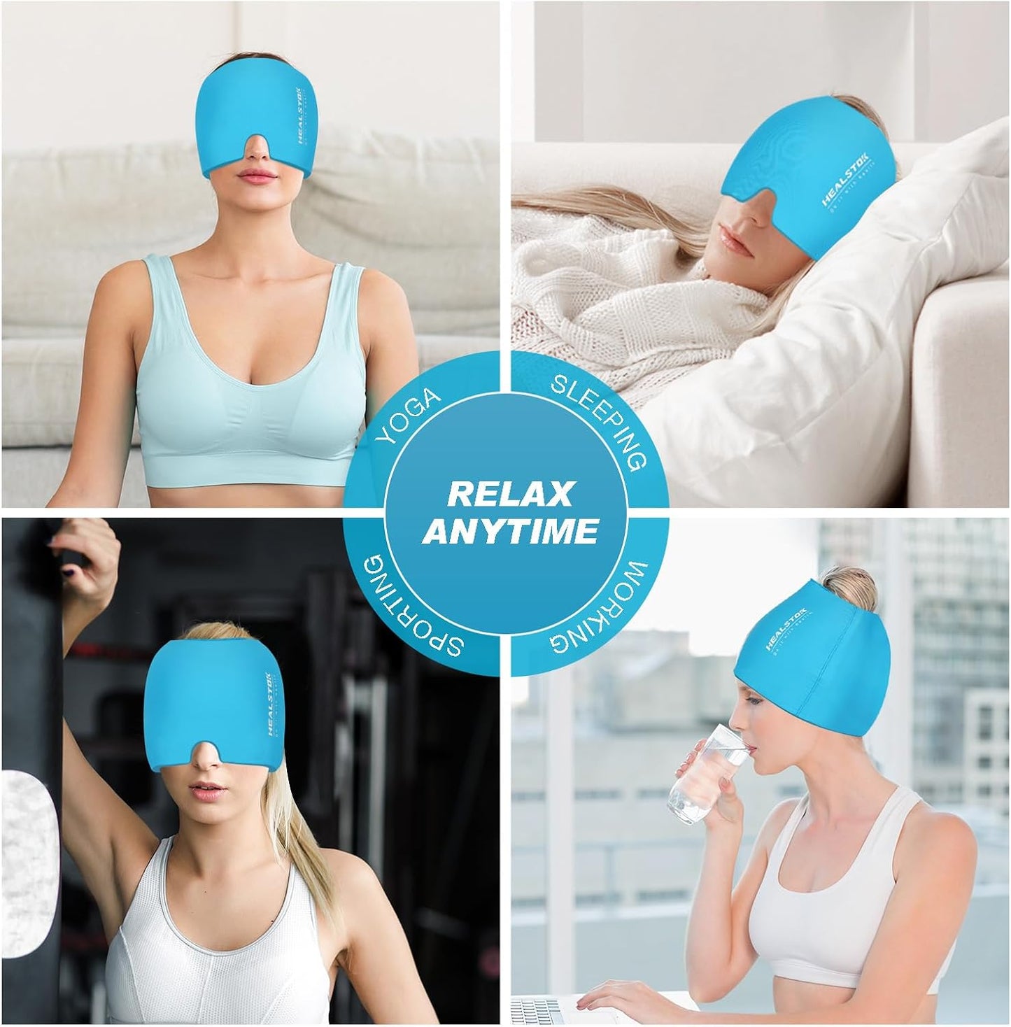 Cold Hat, Ice Cap, Cold/Hot Therapy Reusable Ice Head Wrap, Grey | 360°Compression Flexible Ice Pack Head Wrap, Cold Head Wrap, Migraine Relief Cap, Ice Head Wrap for Stress, Puffy Eyes