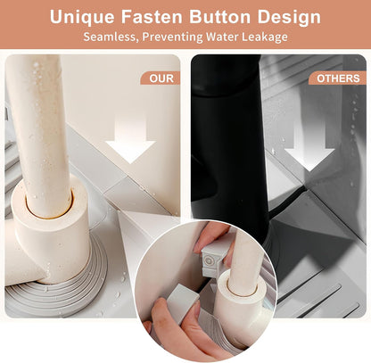 18 inch Silicone Faucet Mat for Kitchen Sink - 6° Slope & Fasten Button Design, Quick-Dry Splash Guard Water Catcher Behind Faucet, RV/Bathroom Safe (Gray)