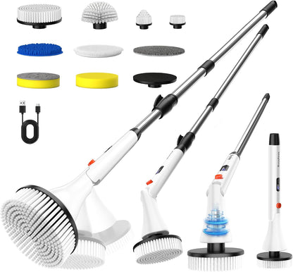 MayKing Electric Spin Scrubber with 9 Brush Heads, IPX7, Model Blue | 3-Angle & 4-Length Adjustable Cordless Power Scrubber, 3-Speed & Battery LED Display, for Bathroom, Tub, Floor & Tiles