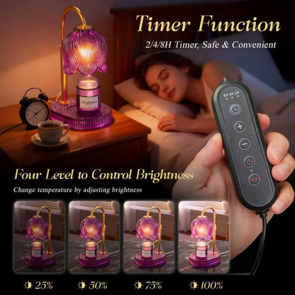 Flower Candle Warmer Lamp, Timer & 4-Level Dimmer, Adjustable Height | Flameless Electric Wax Warmer for Jar Candles, Includes 2 Bulbs, Pink, Home Decor Gift for Mom & Women, Housewarming
