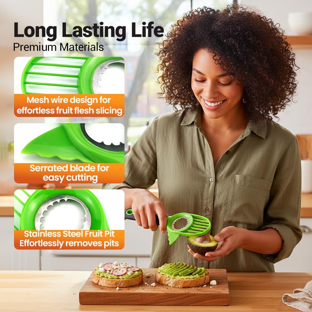 3 in1 Avocado Tool Split, Pit, and Slice, Avocado 3 Piece Set, Includes Avocado Slicer, Cutter and Airtight Storage Container,Kitchen Gadget (1 pcs)