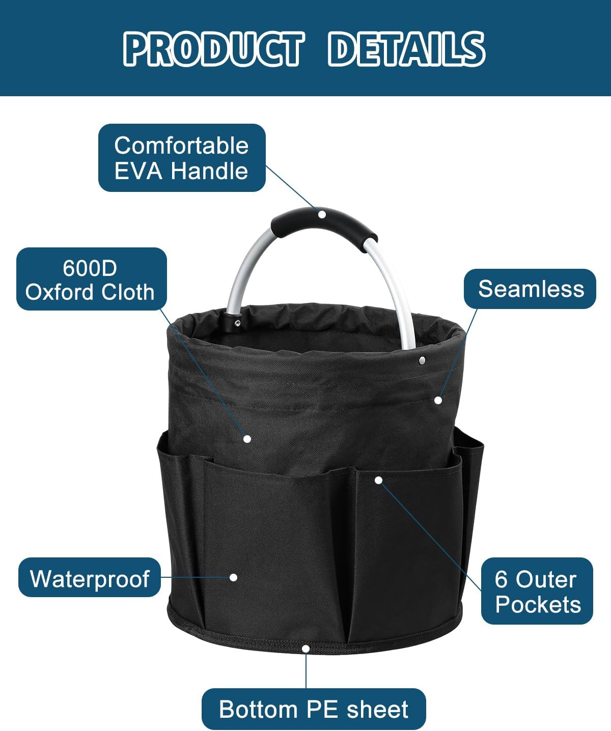 RAYBIN 17L Cleaning Caddy for Cleaning Supplies, Foldable Cleaner Basket | Housekeeping Products Organizer with Handle, Portable Large Storage Bucket for Home, Garden, Outdoor, Camping