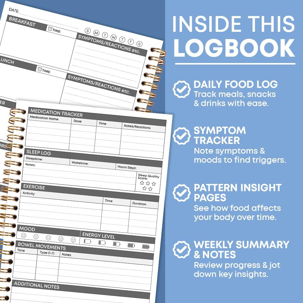 Food Diary and Symptom Log Book, Food Tracker Journal, Symptoms Tracking