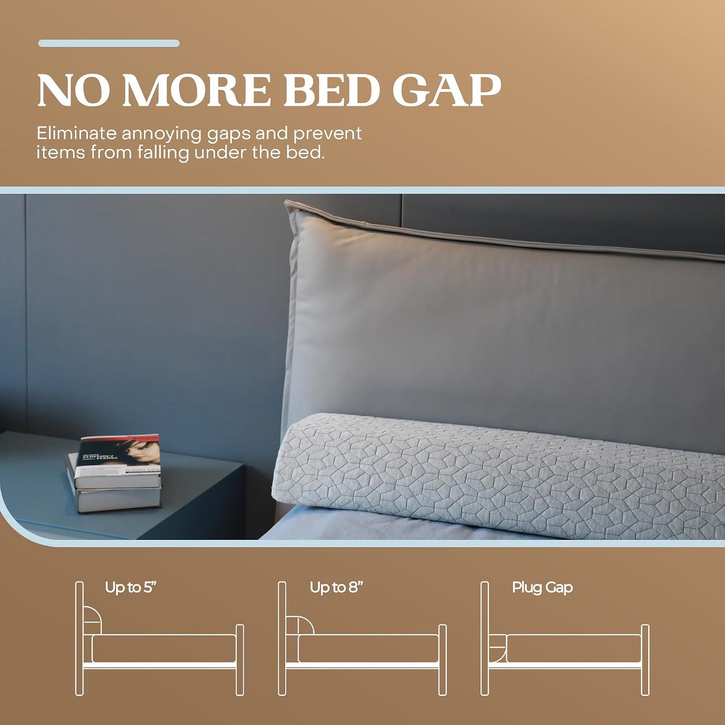 FeelAtHome Twin Bed Gap Filler, 0-8" Adjustable Headboard Wedge Pillow | Premium Foam Mattress Extender Closes The Crevice Between Wall & Bed. Ideal Gap Stopper for College Dorms & Guest Rooms