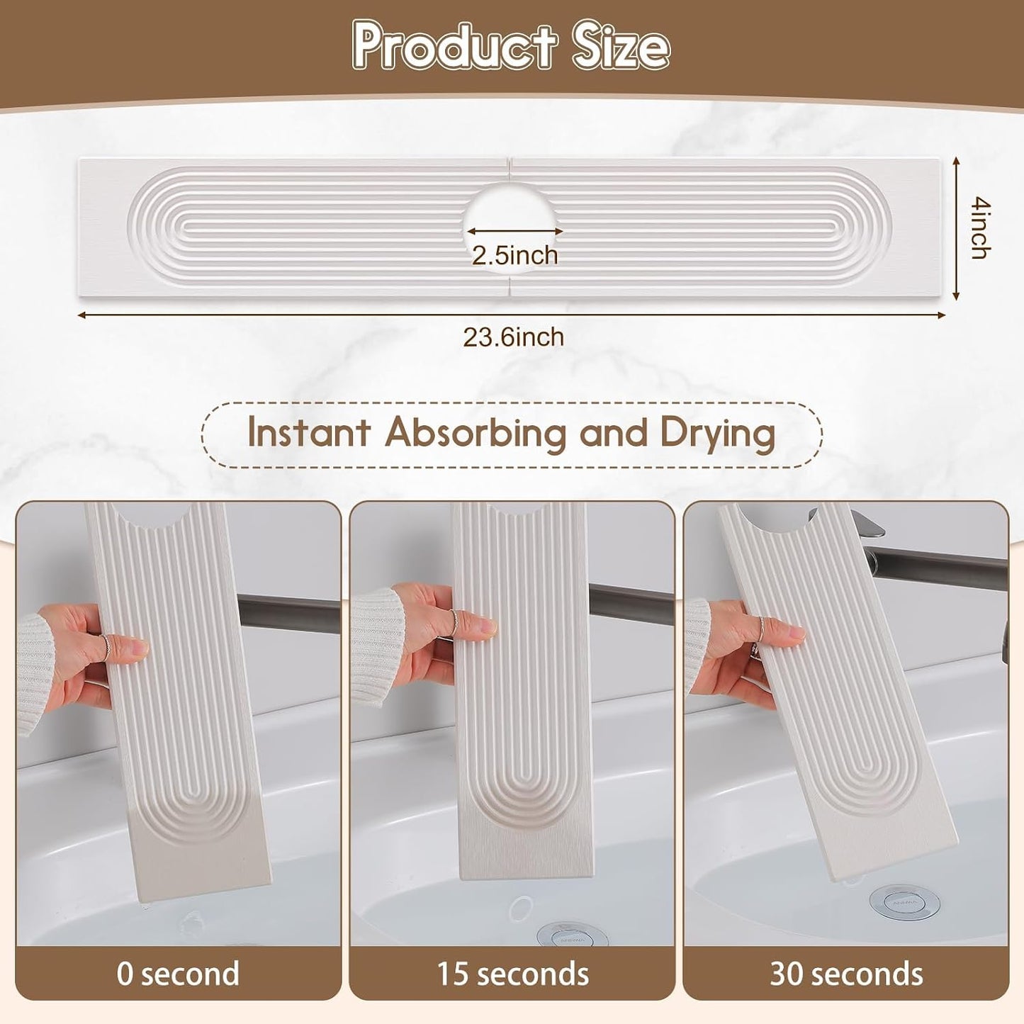 Faucet Mat for Kitchen Sink, Diatomite Quick Drying Tray , 15.8 Inch Kitchen Sink Splash Guard and Bathroom Stone Trays for Counter. Super Absorben.White.