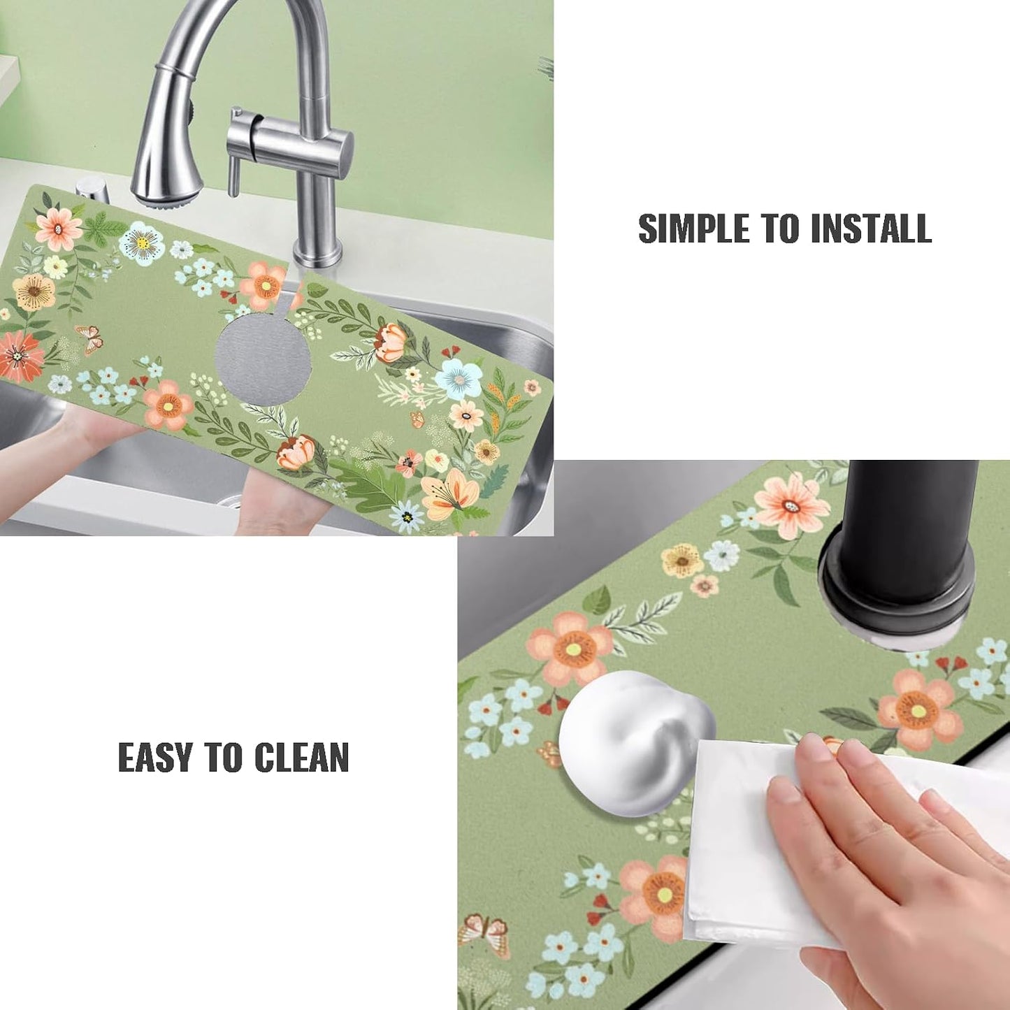 Sink Faucet Absorbing Mat, 2 Pack Drying Mat Around Faucet Sink Splash Guard Behind Faucet Sinkmat For Kitchen Bathroom Island Rv 24 * 5.5 Inch (60 * 14 cm)