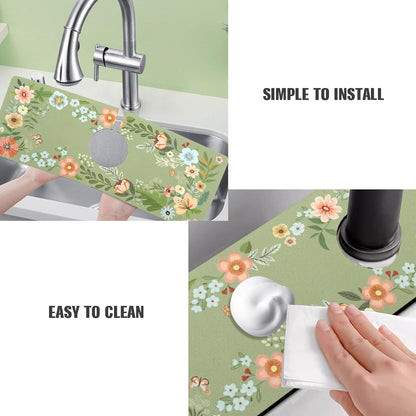 Sink Faucet Absorbing Mat, 2 Pack Drying Mat Around Faucet Sink Splash Guard Behind Faucet Sinkmat For Kitchen Bathroom Island Rv 24 * 5.5 Inch (60 * 14 cm)