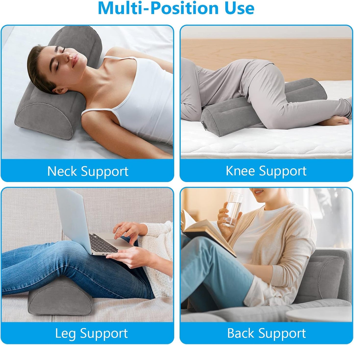 USHMA Inflatable Bolster Pillow, Half Moon Pillow for Legs, Knees, Lower Back & Head | Semi Roll Pillow for Bed, Sleeping | Knee Pillow for Side, Back Sleepers - Ankle & Knee Support - Leg Elevation