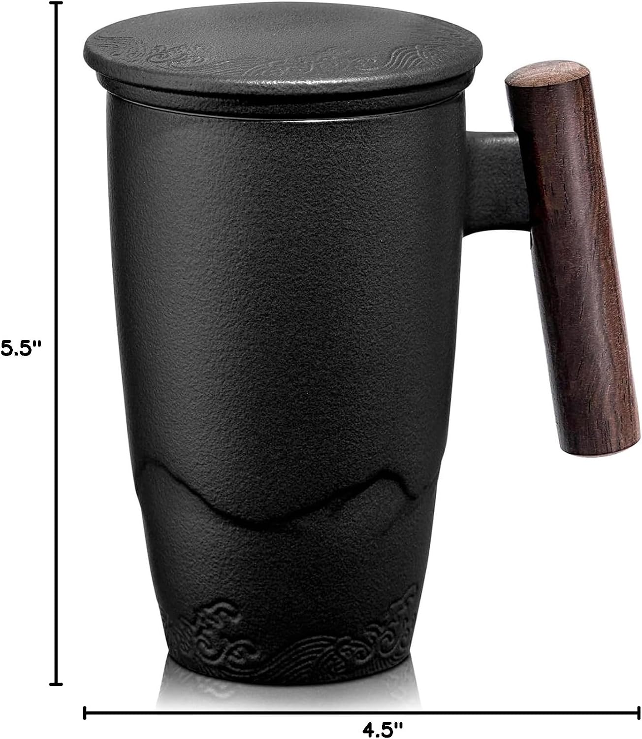 suyika Ceramic Tea Cup with Infuser and Lid Tea Mugs Wooden Handle 400ml/13.5oz Dark Green