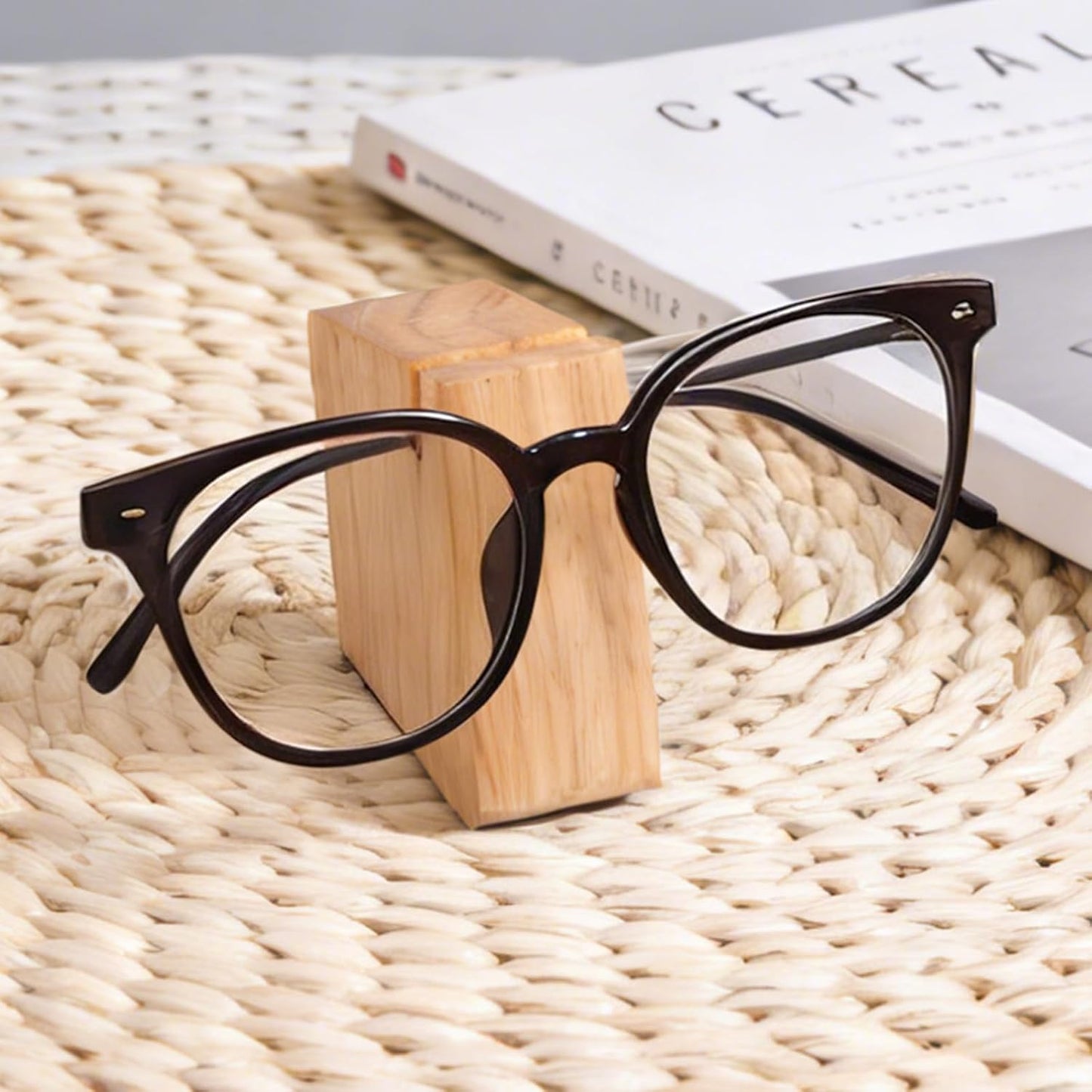 Wood Eyeglass Holder Stand for Nightstand, Glasses Organizer