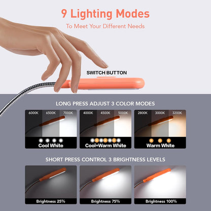 VAVOFO Rechargeable Book Light for Reading in Bed Kids, 7 LED Reading Light with 9-Level Warm Cool White Daylight, Eye Care Lamp with Power Indicator for Bookworms (Yellow)