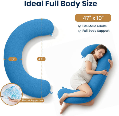 TranquilRelax C Shaped Body Pillow for Side Sleepers, Memory Foam Long Pillow for Leg, Hip & Back Support, Soft Washable Cover,Grey-47"*10"