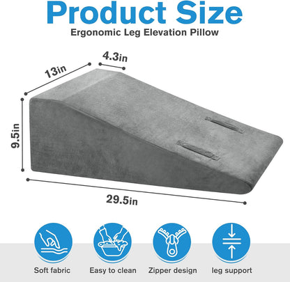 Leg Elevation Pillow, Trapezoidal Foot Elevation Pillow for Elevation for Swelling, Blood Circulation Support with Handle and Removable Cover (Grey)