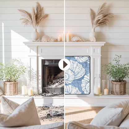 Magnetic Fireplace Cover Navy Blue Coastal Shells Fireplace Screen Decorative Ocean Conch Marine Life Insulation Fireplace Blocker Save Energy Fireplace Draft Stopper Covers for Living Room 36x30 Inch