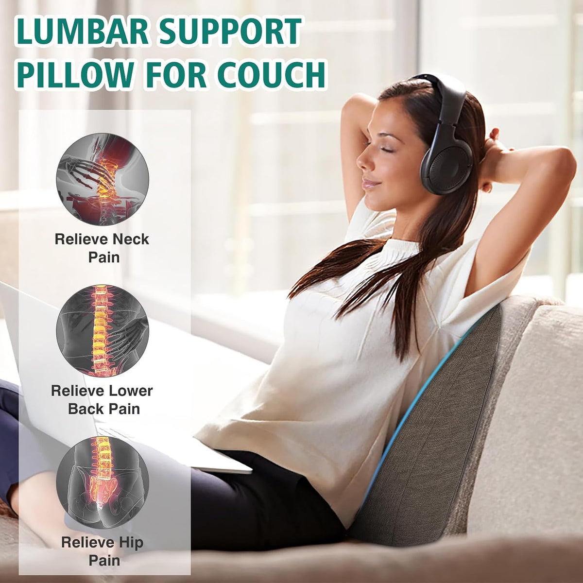 Back Support Pillow for Recliner Soft Dual Layer Lumbar Support Pillow with Shredded Memory Foam Ergonomic Orthopedic Couch Lumbar Cushions for Elderly Lower Back Pain Relief Dark Grey