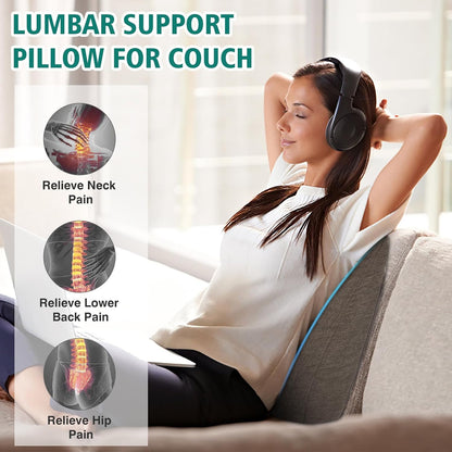 Back Support Pillow for Recliner Soft Dual Layer Lumbar Support Pillow with Shredded Memory Foam Ergonomic Orthopedic Couch Lumbar Cushions for Elderly Lower Back Pain Relief Dark Grey