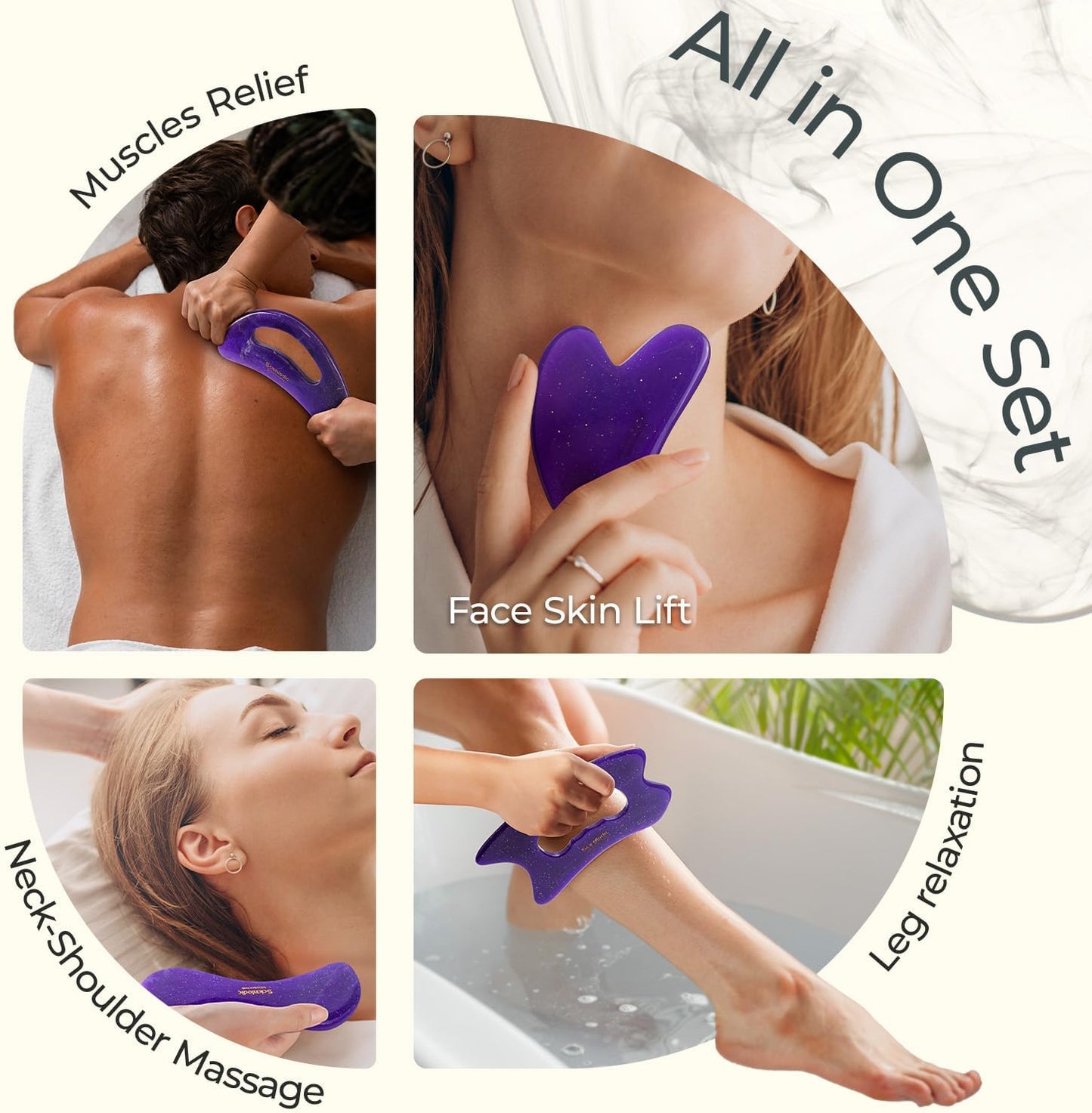 Scienlodic Gua Sha Massage Tool with Handle (Resin) Larger Guasha Scraping Tool for Back Neck Face Leg Massage, Lymphatic Drainage, Cellulite Remove - Large