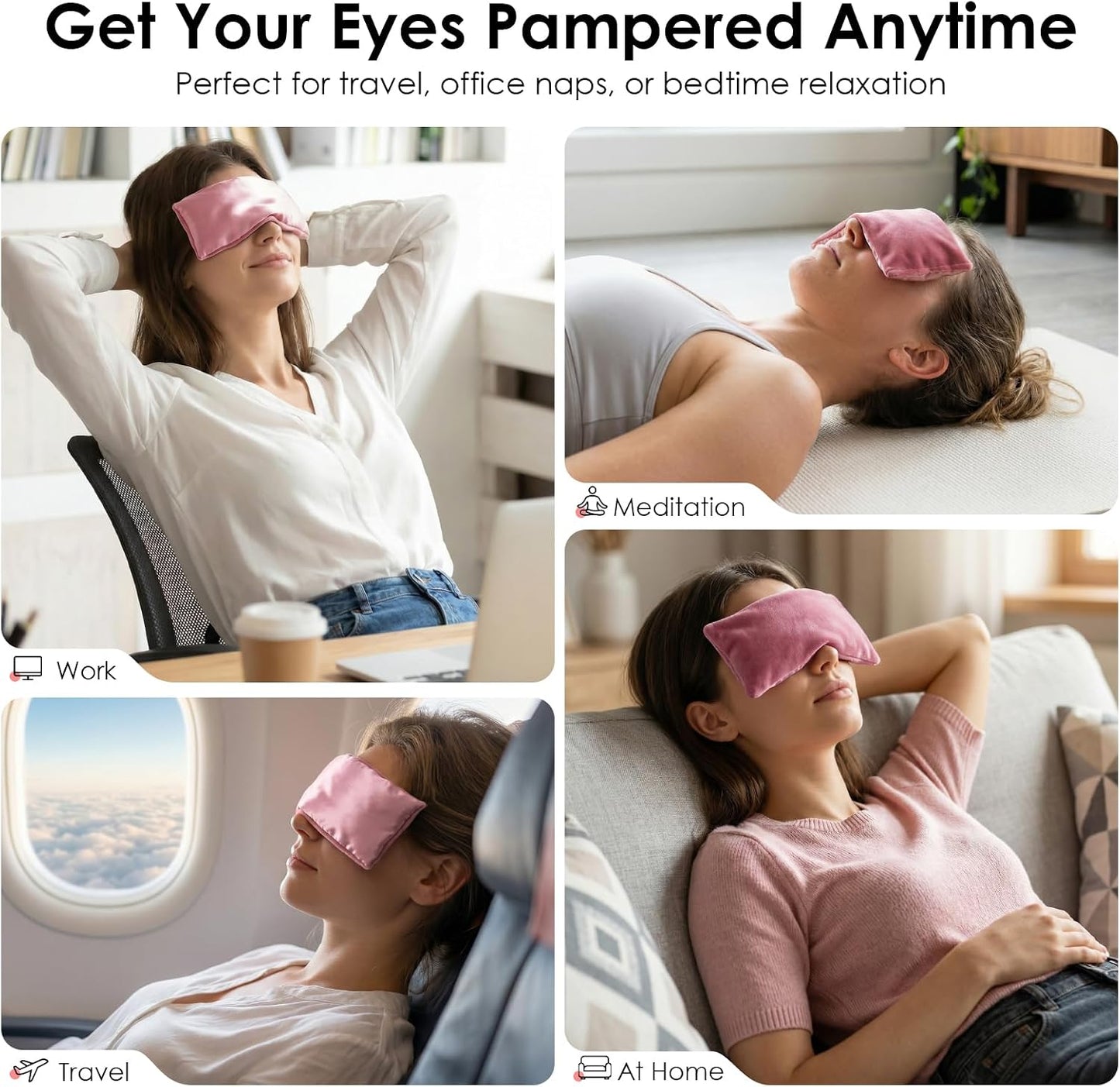 Weighted Eye Pillow for Yoga, Moist Heat Mask for Dry Eyes(Pink) | Silk Sleep Mask, Warm Compress for Sinus, Relaxation Gifts for Women, Washable Cover