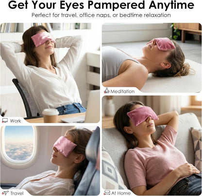 Weighted Eye Pillow for Yoga, Moist Heat Mask for Dry Eyes(Pink) | Silk Sleep Mask, Warm Compress for Sinus, Relaxation Gifts for Women, Washable Cover
