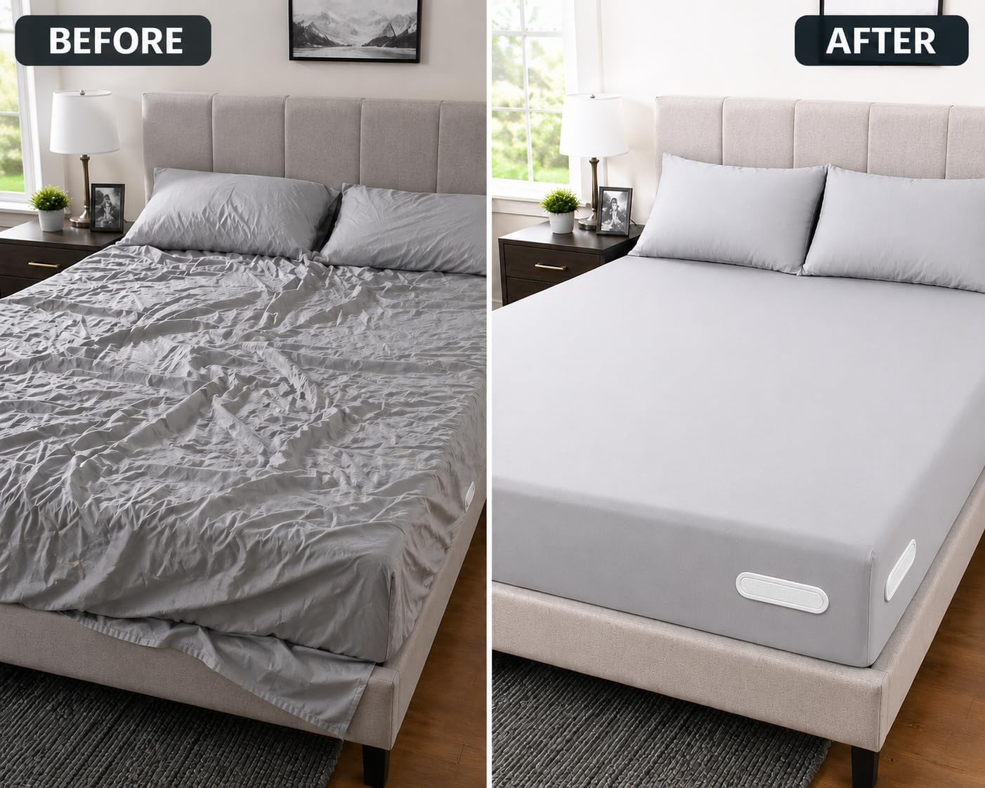 Bed Sheet Holders for Corners — 4-Pack Lock Fitted Sheet Holder Set with Sheet Straps & Easy Tucker Tool — Universal Bed Sheet Clips for All Mattress Sizes, Non-Slip ABS, White