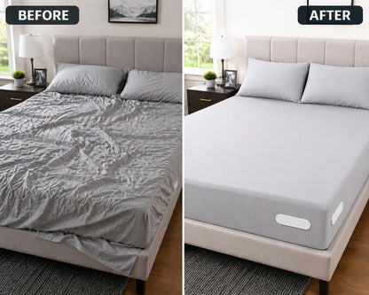 Bed Sheet Holders for Corners — 4-Pack Lock Fitted Sheet Holder Set with Sheet Straps & Easy Tucker Tool — Universal Bed Sheet Clips for All Mattress Sizes, Non-Slip ABS, White