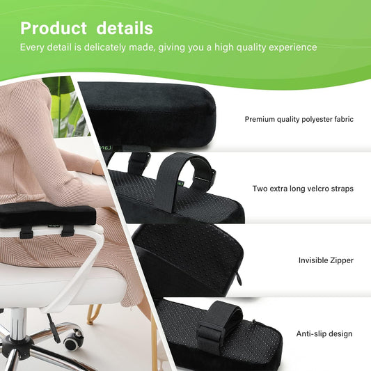 LargeLeaf Extra Thick 2 inches Chair with Memory Foam Armrest Pads 2-Piece | Firm support breathable cover