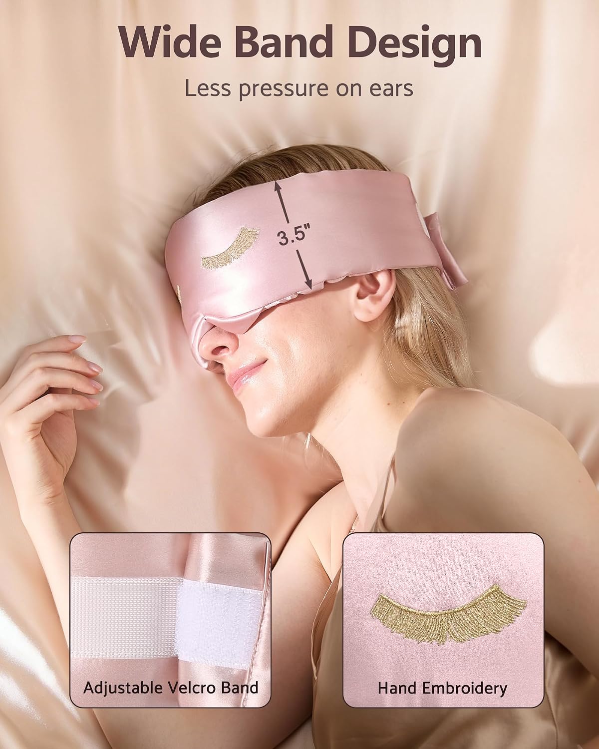 BeeVines Luxury Pure 100% Silk Sleep Mask for Women, 3D Contoured Eye Mask