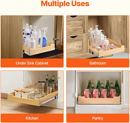 VEVOR Pull Out Cabinet Organizer, 14"W x 21"D Cabinet Drawer, Soft Close Slide out Shelf, Heavy-Duty Sliding Wood Drawer, Bottom Mount Size（14.5"W x 23"D）and Side Mount Size（15"W x 23"D） | Heavy-Duty Sliding Shelf with Bottom or Side Mounting for