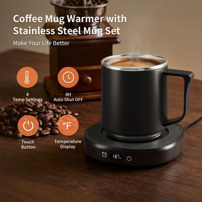 Coffee Mug Warmer + Mug Set, Cup Warmer for Desk, Candle Warmer with Timer | Electric Beverage Milk Tea Hot Drinks Warmer, 4 Temp Setting, 8H Auto Shut off Timer, Home Office Birthday Present