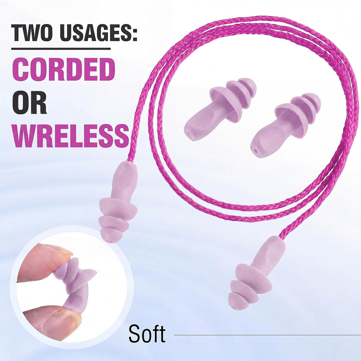 Tondiamo 200 Pairs Ear Plug Bulk with Cord Reusable Silicone, Fresh