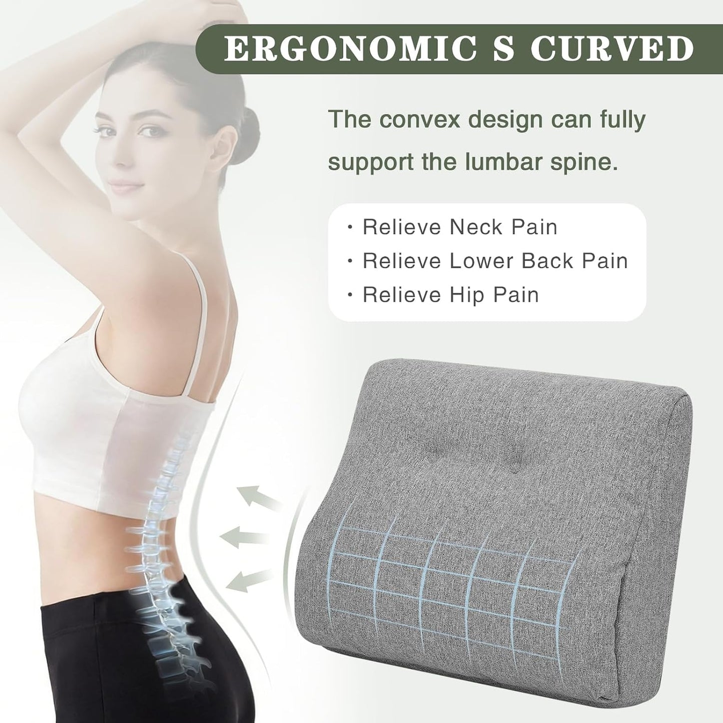 baibu Patented Dual-Layer Memory Foam Lumbar Pillow for Recliner, Brown | Large ergonomic back support for recliners, sofas and gaming chairs, with a removable machine-washable cover.