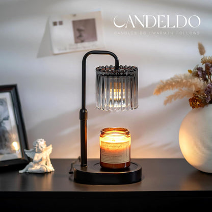 Candeldo Candle Warmer Lamp with Timer: Black Wax Melt Warmer | Height Adjustable, Dimmable, with 2 Bulbs, Modern Farmhouse Decor for Home, Bedroom, Gifts for Women, Birthday, Housewarming