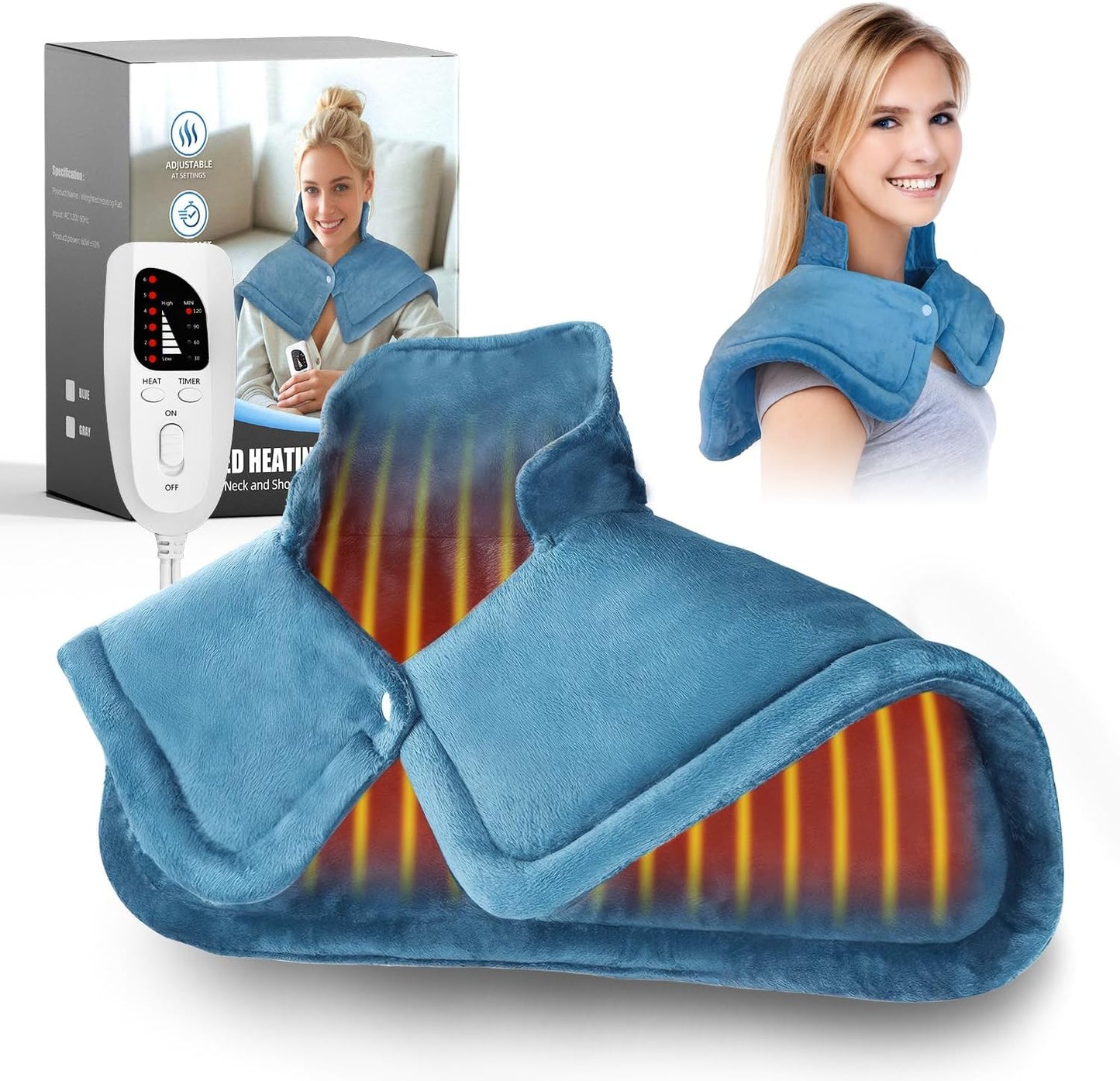 Heating Pad for Neck and Shoulders, Weighted Electric Neck Heating Pad for Back Pain Relief 6 Heat Settings 4 Timers Auto Off Birthday for Women Mom Men Dad