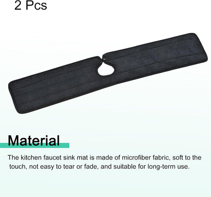uxcell Kitchen Sink Splash Guard, 2pcs Microfiber Faucet Absorbent Mat, Machine Washable Drip Catcher and Dish Drying Mats for Kitchen, Bathroom, Bar, Black