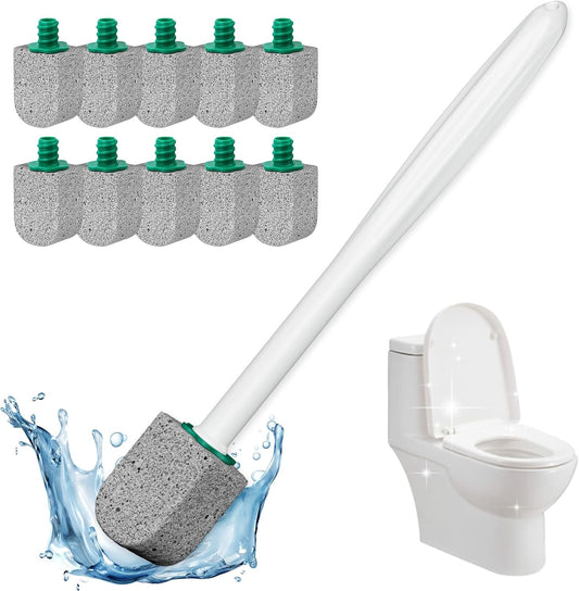 Pumice Stone Toilet Bowl Cleaner, 10 Pack, 11.8Inch Long Handle | Bathroom Cleaner Brush, Toilet Wand Refills, Remove Hard Water Stains, 1 Wand Included
