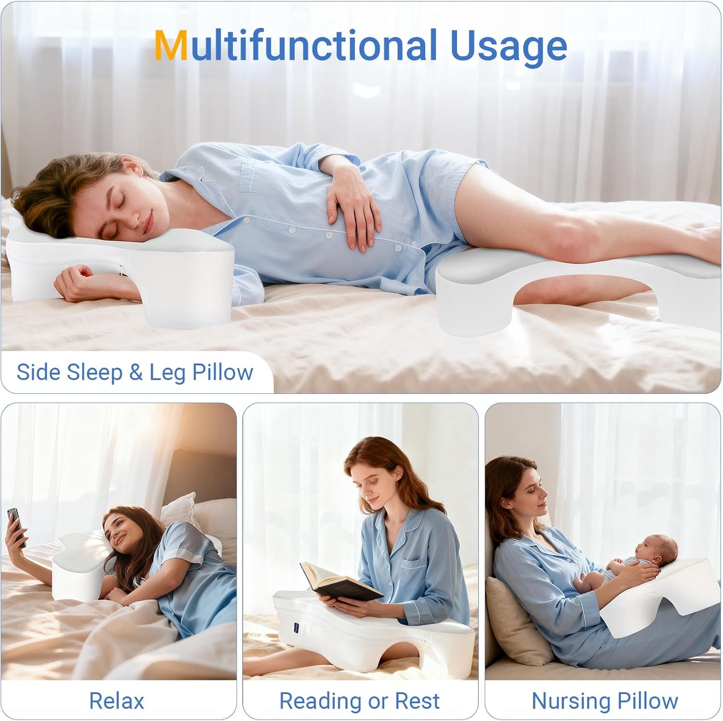 Side Sleeper Pillows with Arm Holes,Neck Support & Rotator Cuff Pain Relief | Memory Foam Shoulder Pillow for Side Sleepers, 2PCS Pillowcase, Ergonomic Knee, Leg, Arm Pillow for Adults