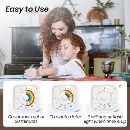 Yunbaoit Rainbow Visual Timer for Kids, 60-min Countdown Timer, Blue | Protective Case, No Ticking, Mute and Ringing Alarm Available, Time Management Tool, Low Power Reminder, for Study,Game,Work